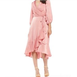 Gal Meets Glam Jennifer Rose Pink Satin Wrap Dress